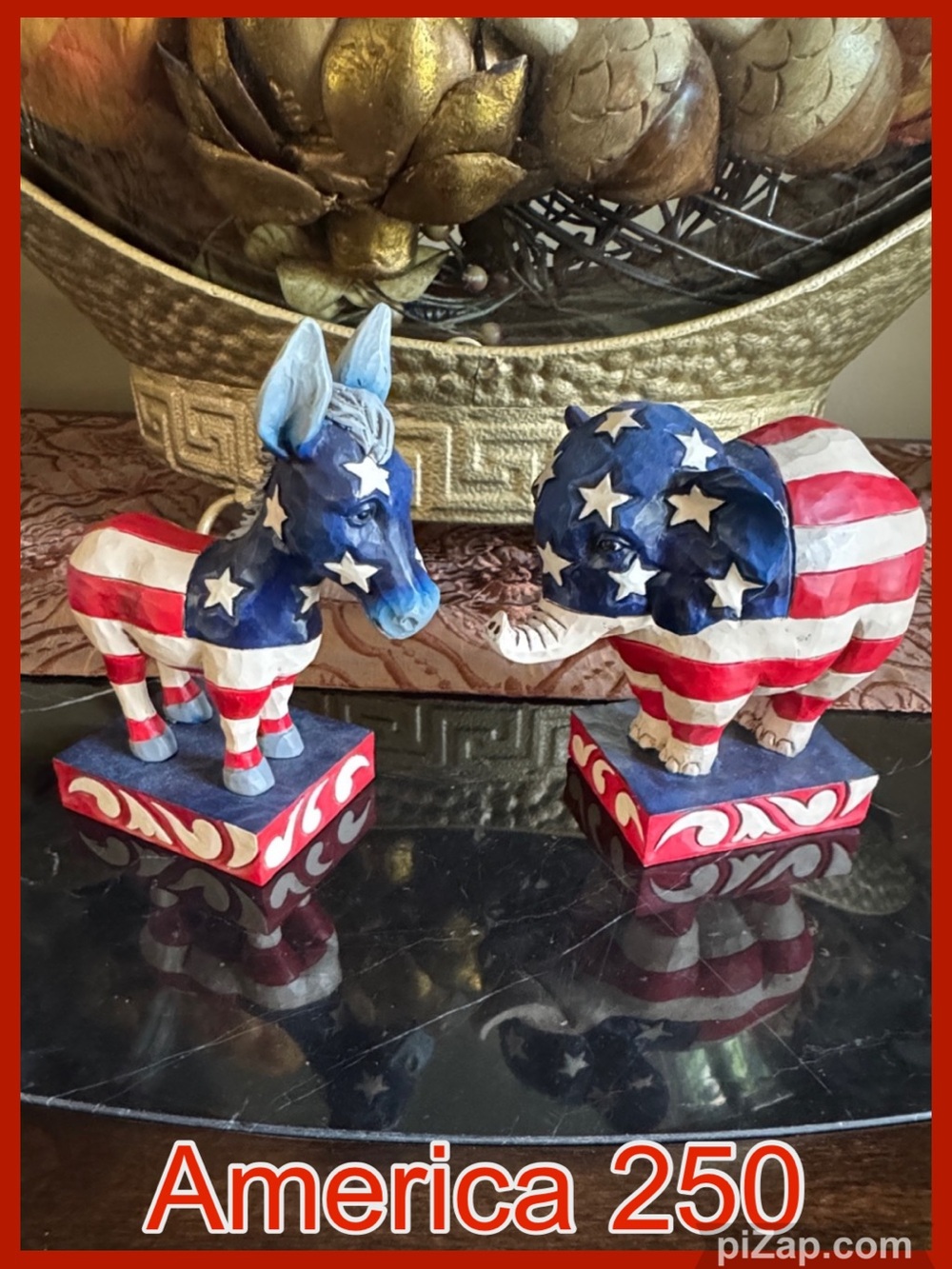🇺🇸JIM SHORE Patriotic Donkey and Elephant Figurine Set - Red, White & Blue 2015